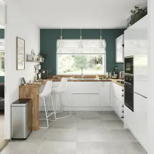 GoodHome Alisma High gloss white slab High gloss white Highline Cabinet door (W)600mm (H)715mm (T)18mm