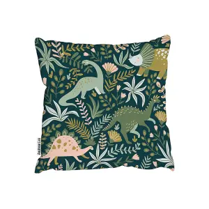 Hand Drawn Dinosaurs And Tropical Leaves And Flowers. (Cushion) / 60cm x 60cm