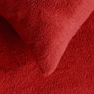 Teddy Fleece Pillowcase Cover Bedding Set 2 x Thermal, 50 x 75cm -  Red