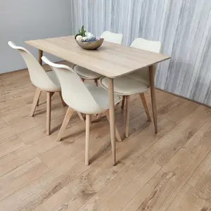 Oak Effect Rectangle Kitchen Dining Table With 4 Cream Tulip Chairs Table Set Of 4