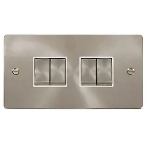 Flat Plate Satin / Brushed Chrome 10A 4 Gang 2 Way Ingot Light Switch - White Trim - SE Home