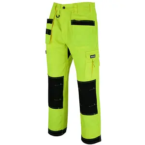 MS9 Mens Hi Viz Vis Cargo Working Work Trouser Trousers Pants Jeans, Yellow - 42W/34L