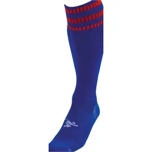 JUNIOR Size 3-6 Pro 3 Stripe Football Socks - ROYAL BLUE/RED - Contoured Ankle