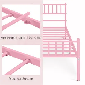 Yaheetech Pink 3ft Single Metal Bed Frame with Slatted Headboard and Footboard