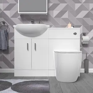 Nes Home White 1050mm Vanity Unit With WC Unit & Round Back To Wall Toilet