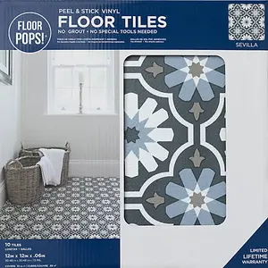 Floor Pops Sevilla Self Adhesive Vinyl Floor Tiles Pack of 10 (0.93sqm)