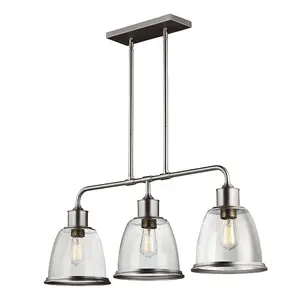 3 Bulb Chandelier Hanging Pendant Ceiling Light Satin Nickel LED E27 75W Bulb