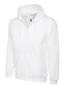 Uneek - Unisex Adults Classic Full Zip Hooded Sweatshirt/Jumper - 50% Polyester 50% Cotton - White - Size S