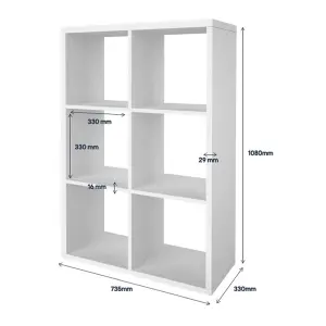 GoodHome Mixxit White Freestanding 6 shelf Rectangular Shelving unit, (H)1080mm (W)735mm