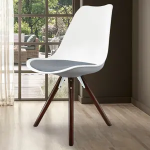 Soho White & Dark Grey Plastic Dining Chair with Pyramid Dark Wood Legs