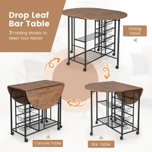 Costway 3 PCS Folding Dining Table & Chair Set Drop Leaf Table w/ Storage Shelves