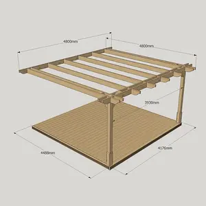 Wall Mounted Double Premium Pergola and Decking Kit - Wood - L480 x W480 cm - Rustic Brown