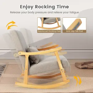 Costway Rocking Chair Upholstered Relaxing Recliner Armchair with Soft Cushion & Pillow