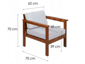 Garden Armchair Lounge Chair Outdoor High Back Wooden Frame Cream Cushion - Cozy