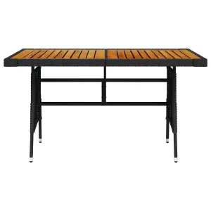 Berkfield Garden Table Black 130x70x72 cm Poly Rattan & Solid Acacia Wood