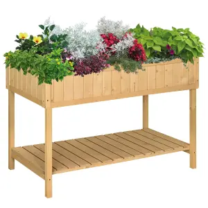 Outsunny Wooden Herb Planter Stand 8 Cubes Bottom Shelf Raised Bed Natural