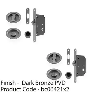 2 PACK - Sliding Pocket Door Lock & Latch Set - Dark Bronze Rounded Forend Finger Pull