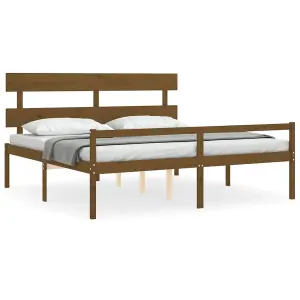 Berkfield Bed Frame with Headboard Honey Brown 200x200 cm Solid Wood