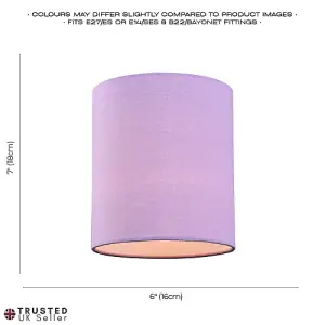 Contemporary and Elegant Soft Lilac Linen Fabric 18cm High Cylinder Lamp Shade