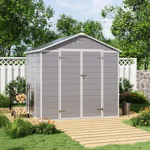 8x6ft Grey Outdoor Shed Apex Roof Plastic Tool Shed with Dual-door