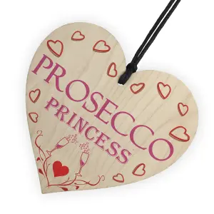 Red Ocean Prosecco Princess Wooden Hanging Heart Plaque Sign Gift