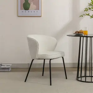 017 Boucle Fabric Wing back Armchair Accent Chair Dining Chair with Black Powder Coating Metal Leg, Beige