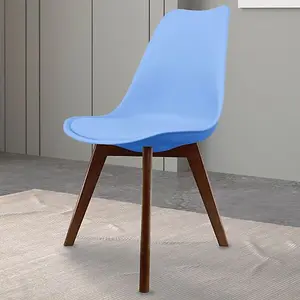 Soho Light Blue Plastic Dining Chair with Squared Dark Wood Legs