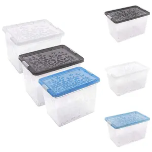 Set of 9 33 Litre Elegant Jasmine Leaves Strong Stackable Plastic Storage Boxes Complete With Clip Locked Lids