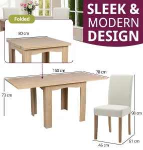 Hallowood Furniture Newquay Oak Flip Top Extending Table with 4 Upholstered Chairs in Beige Fabric