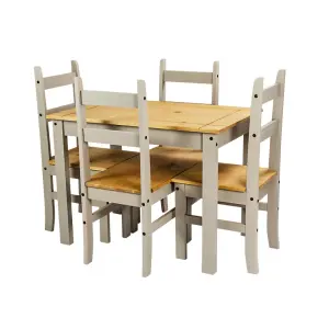 Mercers Furniture Corona Grey Wax Budget Dining Set Table & 4 Chairs Solid Pine with Mexican Styling