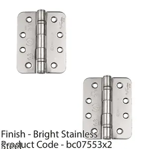 2 PACK - PAIR Grade 13 Heavy Duty Ball Bearing Hinge - RADIUS 102 x 76mm Bright Steel