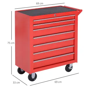 DURHAND Roller Tool Cabinet Storage Chest Box Garage Workshop 7 Drawers Red