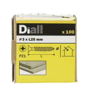 Diall Yellow-passivated Carbon steel Screw (Dia)3mm (L)25mm, Pack of 100