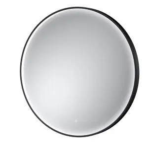 Contemporary Round Inset Framed LED Touch Sensor Mirror - 800mm - Black - Balterley