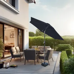 SunDaze 2.5M Black Garden Parasol Sun Shade Umbrella with Crank Handle & Tilt Mechanism