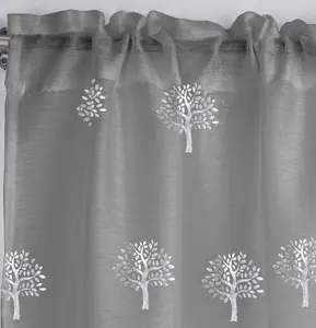 Birch Grey Metallic Tree Print Linen-Look Voile Panel - Pair 140 x 122cm (55x48")