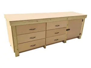 Wooden MDF top workbench, tool cabinet with lockable cupboard (V.3) (H-90cm, D-70cm, L-240cm) double shelf