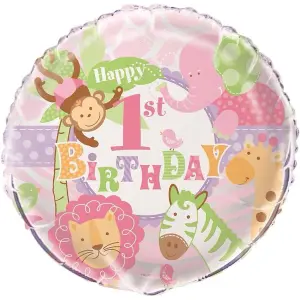 Animals 1st Birthday Foil Balloon Multicoloured (One Size)