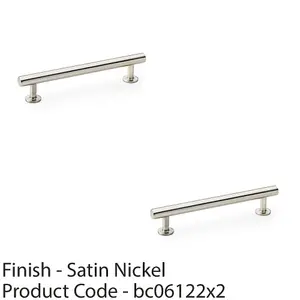 2 PACK - Round T Bar Pull Handle - Satin Nickel - 128mm Centres SOLID BRASS Drawer Door