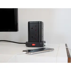 Brennenstuhl Tower Extension Lead 8-Way - 8 Sockets & 3 USB Charging Ports