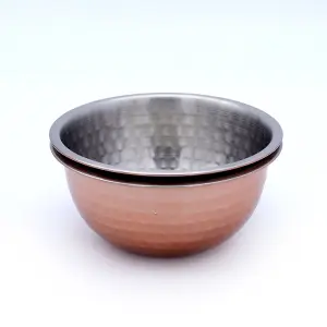 Buckingham Mixing Serving Bowl Pudding Basin with Copper Coating Hammered Finish (Pack of 2), 14 cm Stainless Steel