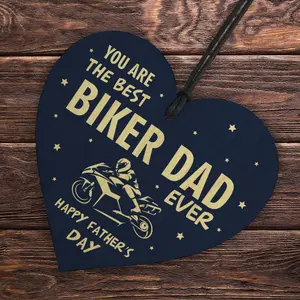 Red Ocean Motorbike Biker Bike Gift Fathers Day Gift for Dad Daddy Wooden Heart Hanging Sign