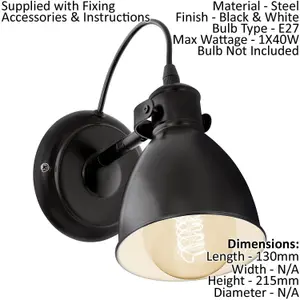 Ceiling Pendant Light & 2x Matching Wall Lights Black Industrial Lamp Shade