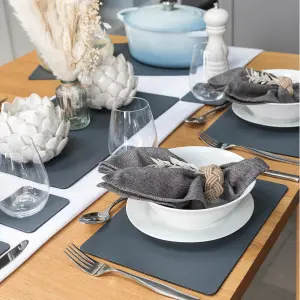 Set of 8 Slate Grey Recycled Leather Placemats and 8 Leather Coasters