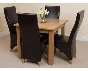 Oslo 90 x 90 cm Oak Small Dining Table and 4 Chairs Dining Set with Lola Brown Leather Chairs