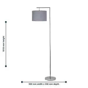 First Choice Lighting Chrome Angled Floor Lamp with Grey Cotton Shade