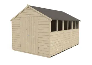 Forest Garden Overlap 12x8 ft Apex Wooden 2 door Shed with floor & 6 windows