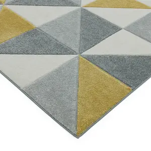 Ochre Modern Geometric Easy To Clean Dining Room Rug-160cm X 230cm