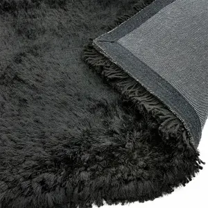 Black Handmade , Luxurious , Modern , Plain , Shaggy , Sparkle Easy to Clean Rug for Living Room, Bedroom - 140cm X 200cm