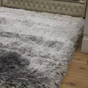 Plush Silver Luxury Shaggy Polyester Modern Luxurious Handmade Sparkle Rug for Living Room and Bedroom-140cm X 200cm